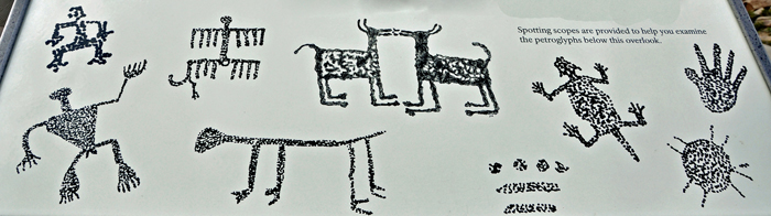 drawing of some of these petroglyphs that may be seen at Newspaper Rock